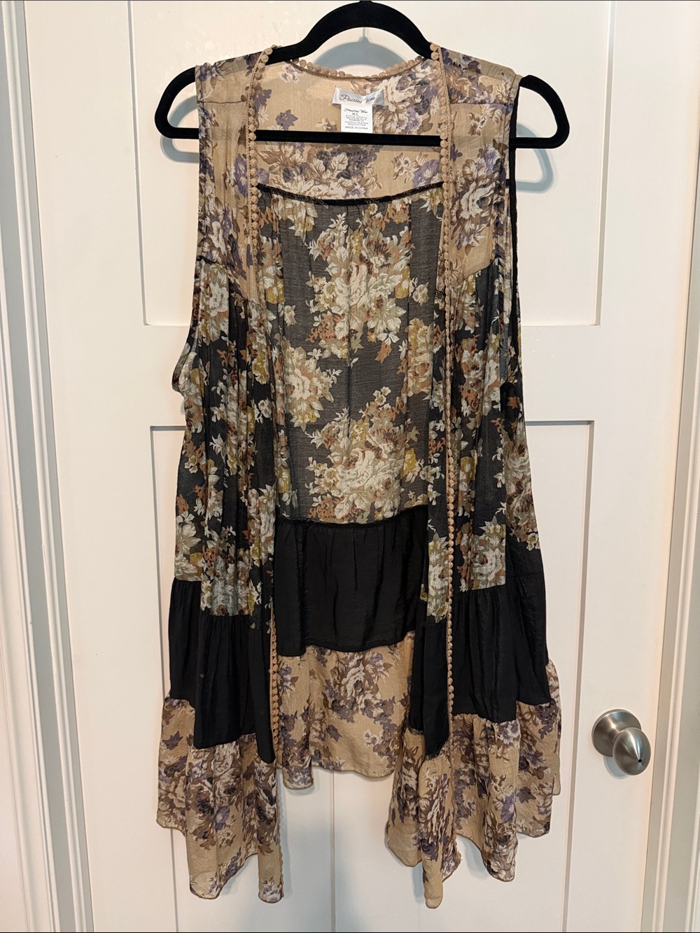 Paisley Vine Sleeveless Floral Open-Front Kimono Cottagecore Patchwork Vest